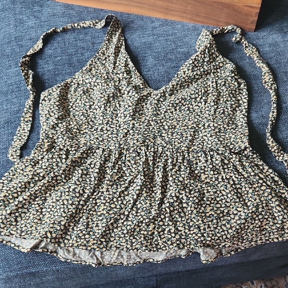 American Eagle Outfitters Black and White Tie Front Peplum Camisole